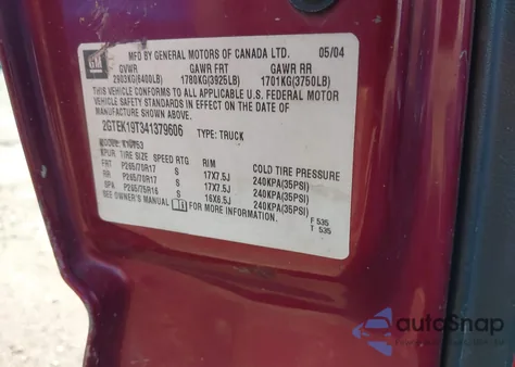 2004 GMC Sierra 1500 Sle из США, поврежденный, VIN 2GTEK19T341379606